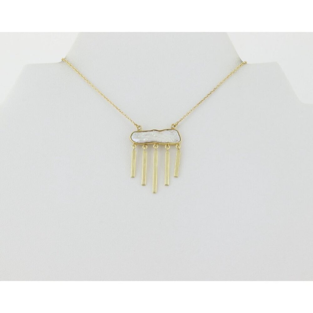 Gold Over Sterling Silver Natural Keshi Pearl Dangle Necklace 16" to 18" - Picture 6 of 8